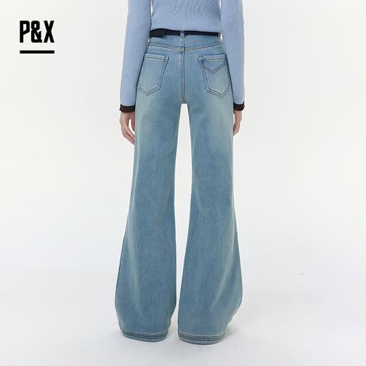 P&X设计师女装2025冬季街头风阔腿加绒牛仔长裤825410164 蓝色 商品图7