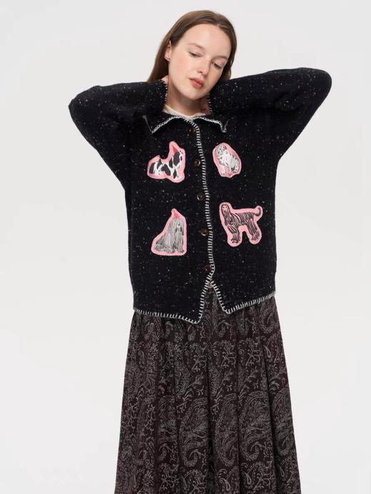 local tag/lt25awk42/小狗的拥抱 印花贴布绣纽扣杂点毛衣针织开衫 商品图0