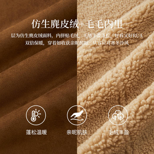 【周四狂欢价】熙世界复古港风皮毛一体外套冬女装仿麂皮绒毛绒牛角扣短款大衣 商品图2