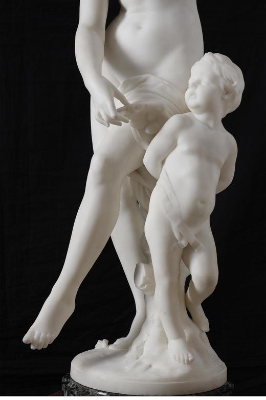 独角鹿西洋古董1890年代法国雕塑家Émile Boisseau签名出品卡拉拉大理石雕塑「维纳斯与丘比特Venus and Amor」 商品图4