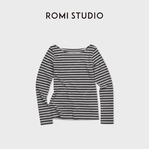 ROMI STUDIO“法式慵懒”双线冚车撞色条纹船领长袖T恤 RWDSS61601 商品图0