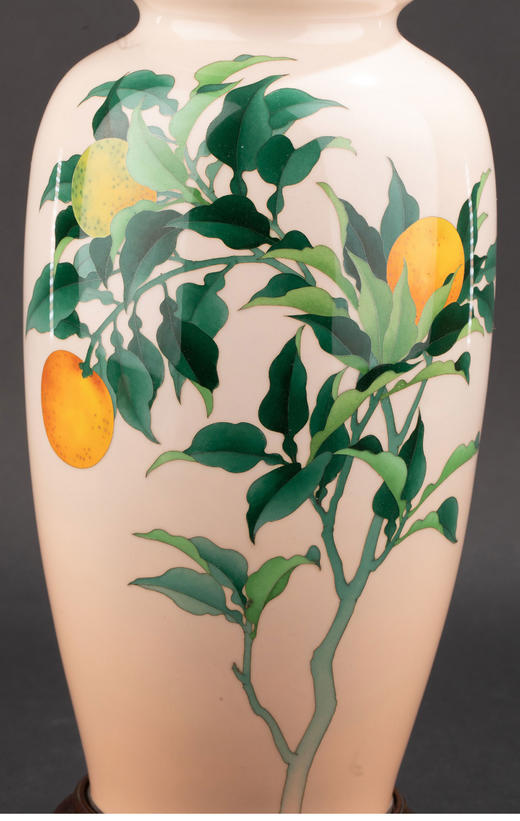 独角鹿西洋古董20世纪日本昭和时期七宝烧巨匠安藤重兵卫出品「橙」主题纯银胎七宝烧赏瓶 带原木盒 商品图6