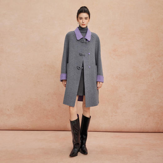 QH923斯尔丽25新款双面双色轻国风H身形盘扣简洁大方OL通勤羊毛大衣 商品图8