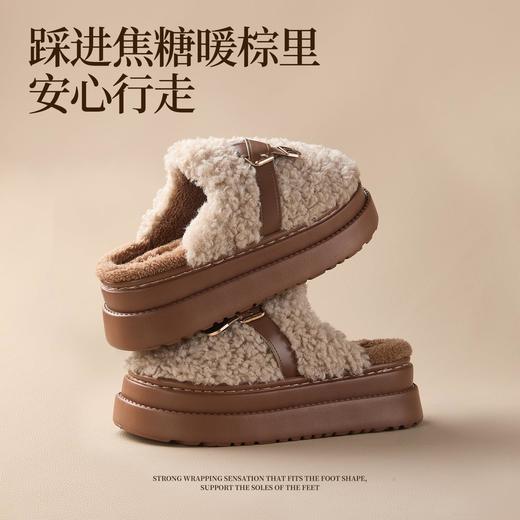 【莱斯卷棉拖鞋】女秋冬季新款厚底居家踩屎感防滑加绒保暖毛毛棉拖 商品图0