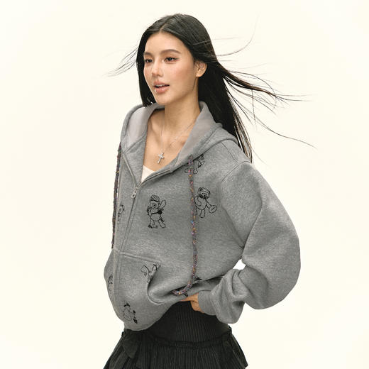 Ariseism 美式复古设计感加绒小熊大外套连帽卫衣女秋季新款 商品图0