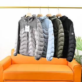 D112006冬季新款摇粒绒拼接轻薄连帽羽绒服男女同款