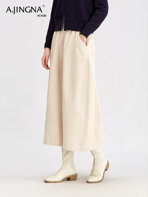 【松弛格调】阿菁娜灯芯绒量感松紧腰休闲阔腿裤F30D210020 商品图2