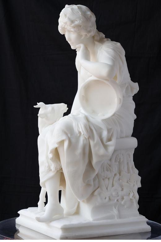 独角鹿西洋古董1880-1890年代法国雕塑家Pierre Jules Roulleau签名出品卡拉拉大理石雕塑「Esmeralda 艾斯梅拉达」 商品图1