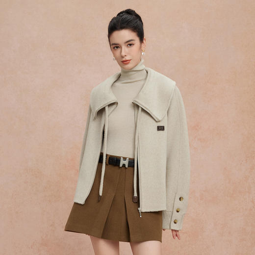 QH932斯尔丽25新款轻薄保暖性强韩版廓形简洁大方大翻领减龄短大衣 商品图2