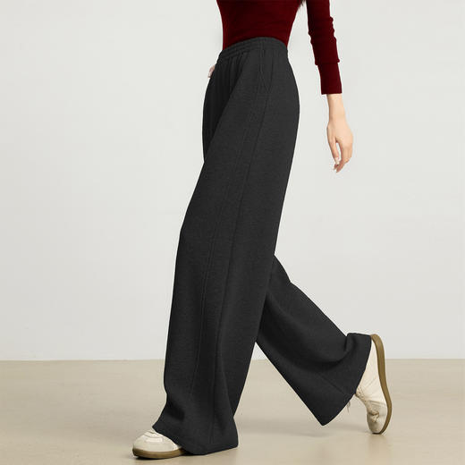 【周四狂欢价】熙世界奶芙加绒阔腿裤冬季女2025新款厚款休闲直筒裤糯米针织长裤 商品图4