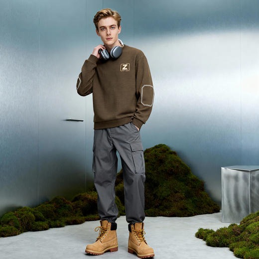 华夫格加绒保暖圆领卫衣 商品图12