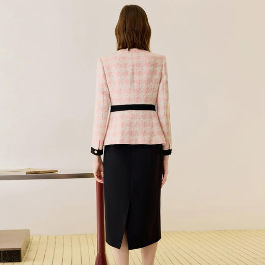 IWY/职业套裙女粉色千鸟格小香风西装套装轻奢女神范撞色高级感秋冬外套25C842+WS0128 商品图4