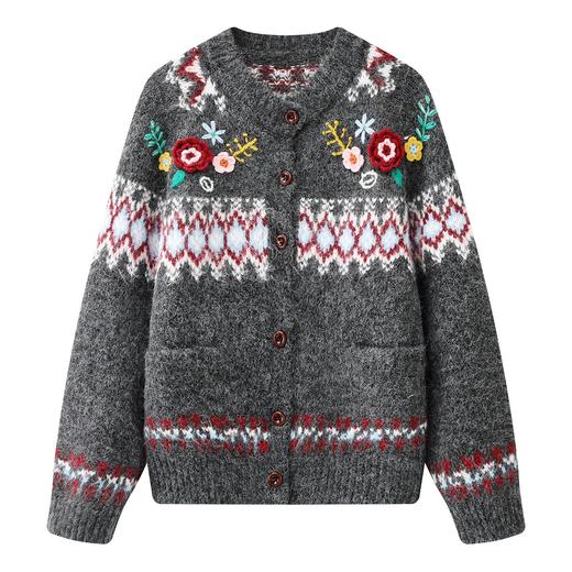 D112060立体钩花费尔岛针织开衫毛衣外套上衣女 商品图1