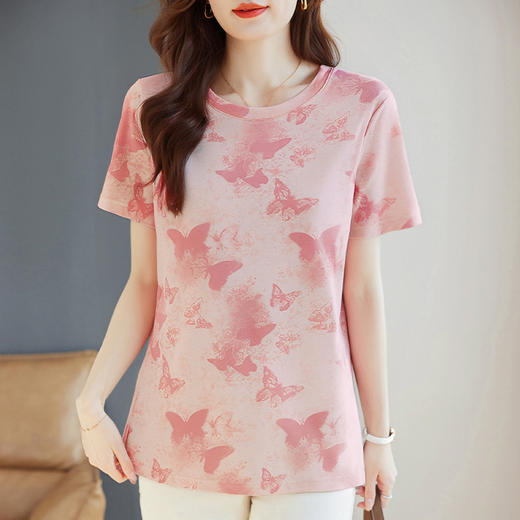冰丝短袖t恤女士夏装新款时尚洋气小衫大码印花上衣中长款打底衫 商品图1