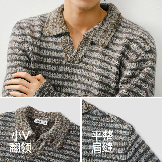 森马毛衫男冬季条纹POLO毛衣2025新款花纱复古提花情侣针织衫宽松 商品图3