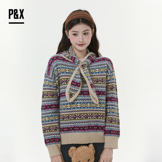 P&X设计师女装2025冬季毛衣街头风女通勤围巾时尚 825418168 花色 商品图6