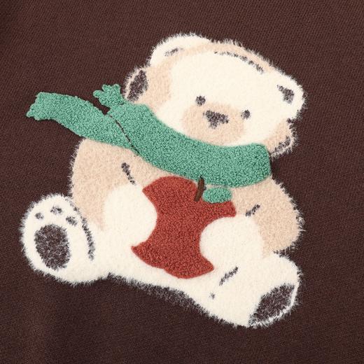 D112059棕色小熊毛巾刺绣软糯圆领毛衣女装宽松打底针织衫 商品图1