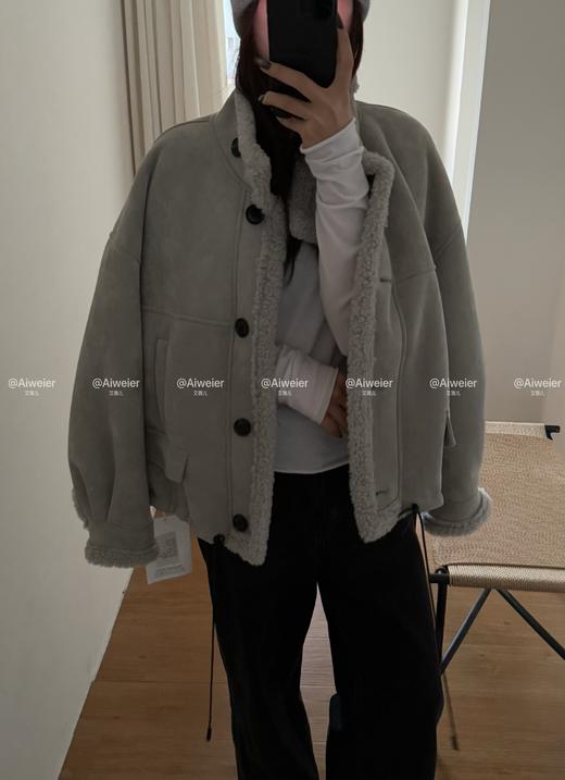 【GZ】无忧购 皮毛一体加厚保暖立领复古短款麂皮绒羊羔毛外套女1837# 商品图14
