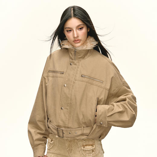 Ariseism 美式复古设计感可拆卸毛领棉服外套女秋冬新款上衣 商品图2
