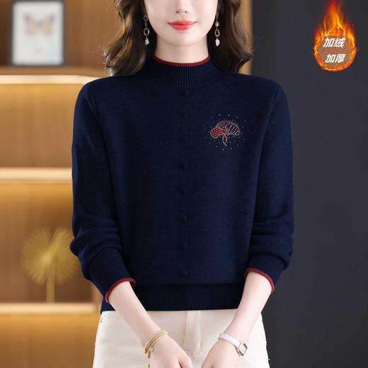 妈妈装冬款一体绒厚款，半高领针织衫刺绣保暖长袖毛衣潮CC-103-88033 商品图2