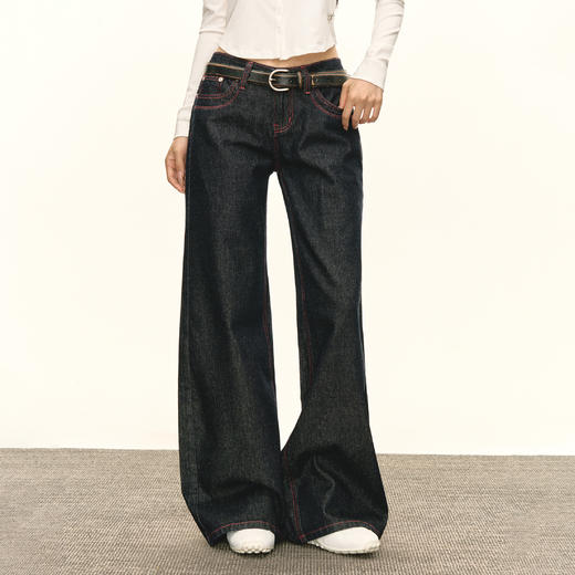 Ariseism 美式复古设计感阔腿深色牛仔裤秋季新款长裤子 商品图0