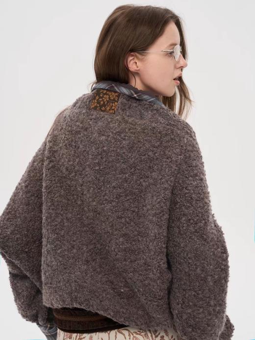 local tag/lt25awk32/波尔小屋 格纹边牛角扣毛绒外套羊毛蝙蝠型上衣 商品图1