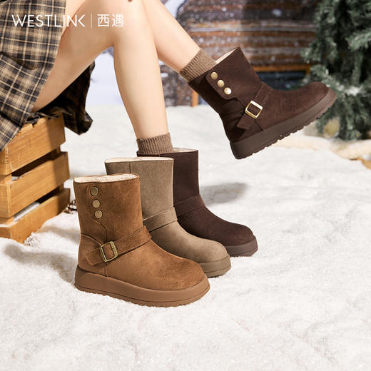 西遇厚底雪地靴女新款冬季两穿英伦马丁靴加厚加绒保暖棉鞋子V2457333 商品图0