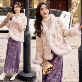 HR HJY255526狐狸毛拼接气质优雅时尚大气新中式国风羽绒服