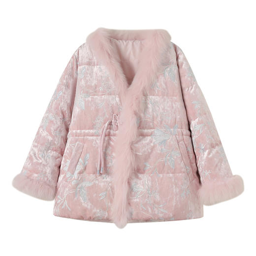 HR HJY255531新款90白鸭绒狐狸毛拼接刺绣精美盘扣优雅温柔羽绒服 商品图4