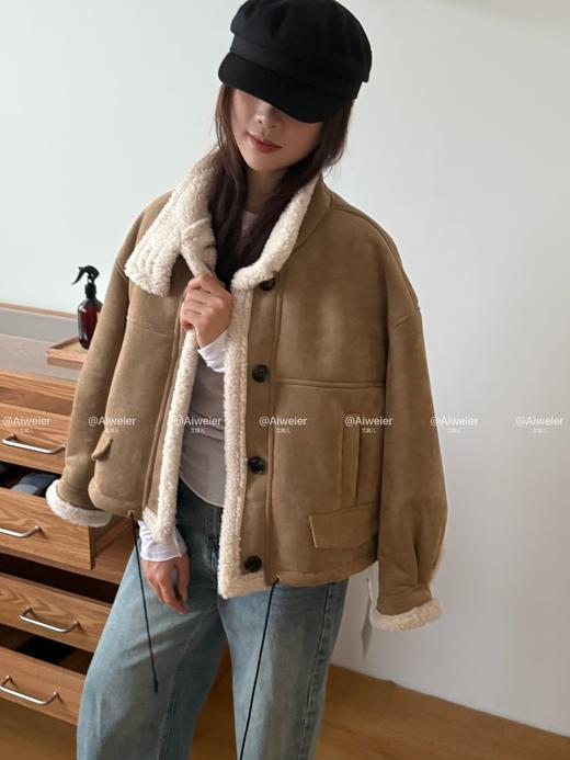 【GZ】无忧购 皮毛一体加厚保暖立领复古短款麂皮绒羊羔毛外套女1837# 商品图4