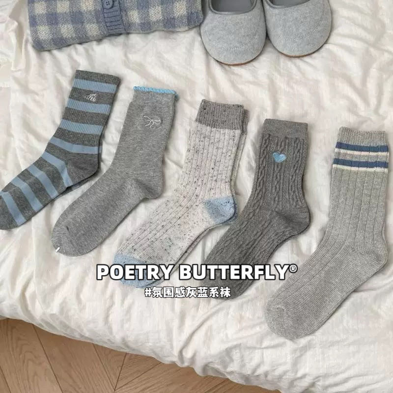 到手8双中筒袜【全新配色韩版百搭灰蓝色系袜子】太好看了吧