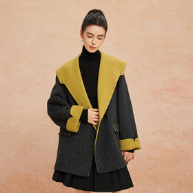 QH933斯尔丽2025秋冬新品大翻领双面呢时尚减龄含羊绒轻薄包容强大衣