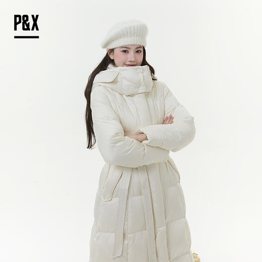 P&X设计师女装2025冬季保暖收腰绗缝长款羽绒服825424058 杏色 商品图3
