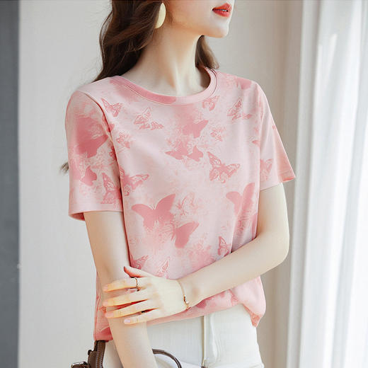 冰丝短袖t恤女士夏装新款时尚洋气小衫大码印花上衣中长款打底衫 商品图4