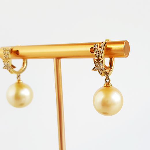 【天然正品】AU750精品黄金镶钻镶天然近完美约11.6MM南洋金色海水珍珠耳坠28.3*12.5*11.6MM（皆取最大值）女士031125TJ27 商品图3
