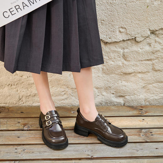 西遇英伦小皮鞋女新款学院风玛丽珍深口单鞋厚底乐福鞋D0046352 商品图4