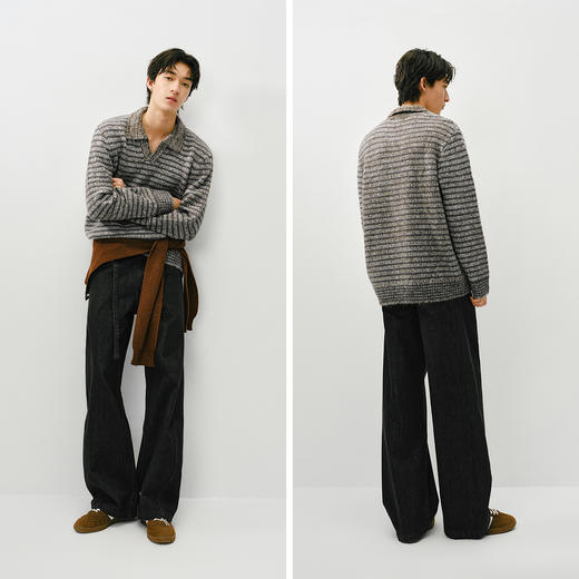 森马毛衫男冬季条纹POLO毛衣2025新款花纱复古提花情侣针织衫宽松 商品图4