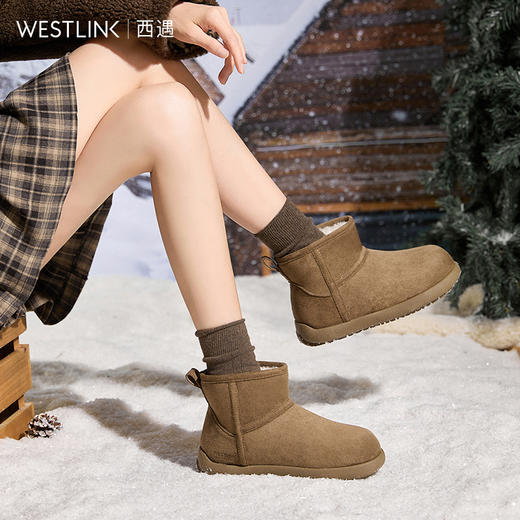 西遇勃肯雪地靴女新款冬季复古厚底外穿保暖加绒棉鞋圆头短靴V2457332 商品图2