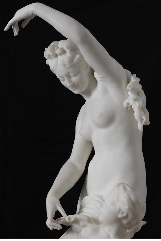 独角鹿西洋古董1890年代法国雕塑家Émile Boisseau签名出品卡拉拉大理石雕塑「维纳斯与丘比特Venus and Amor」 商品图5