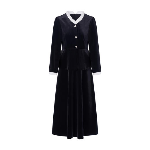 法式赫本风气质名媛丝绒连衣裙收腰荷叶边WLZD2513408 商品图4