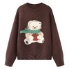 D112059棕色小熊毛巾刺绣软糯圆领毛衣女装宽松打底针织衫 商品缩略图0