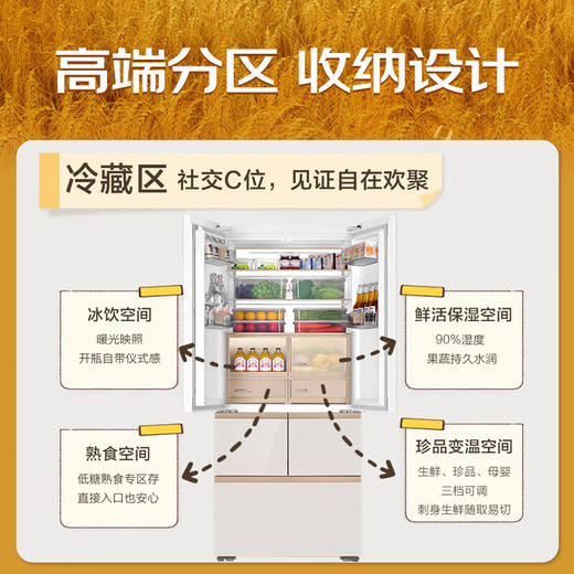 麦浪-海尔冰箱512升薄零嵌入式全空间保鲜干湿分储EPP净除菌一级能效双变频家用大容量电冰箱 512升+薄零嵌入式+全空间保鲜BCD-512WGHMD1BY6U1麦浪金 商品图7