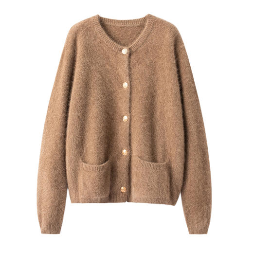 皮草感！重磅牛货！圆领加厚针织开衫外套女宽松2025年冬 商品图1