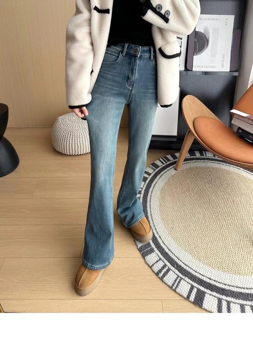 D112017加厚绒微喇裤女2025年冬季高腰显瘦喇叭长裤 商品图3