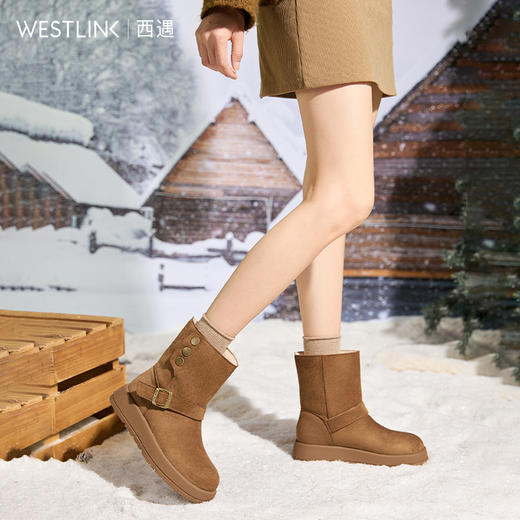 西遇厚底雪地靴女新款冬季两穿英伦马丁靴加厚加绒保暖棉鞋子V2457333 商品图2