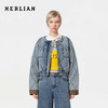 HERLIAN 2025冬季新品千鸟格袖口拼接牛仔短外套女士 商品缩略图0