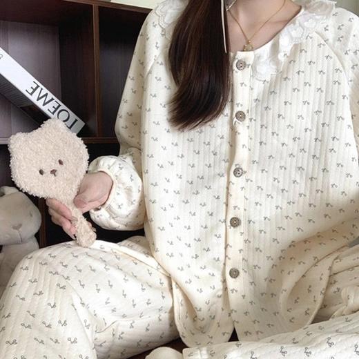 【轻盈保暖❗️柔软蓬松】韩系简约碎花空气夹层秋冬睡衣女加厚保暖长袖家居服2025冬天新款。ja 商品图3
