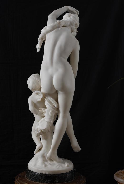 独角鹿西洋古董1890年代法国雕塑家Émile Boisseau签名出品卡拉拉大理石雕塑「维纳斯与丘比特Venus and Amor」 商品图2