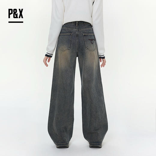 P&X设计师女装2025冬季阔腿裤轻职风牛仔长裤 825410171 蓝色 商品图6