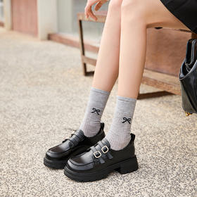 西遇英伦小皮鞋女新款学院风玛丽珍深口单鞋厚底乐福鞋D0046352